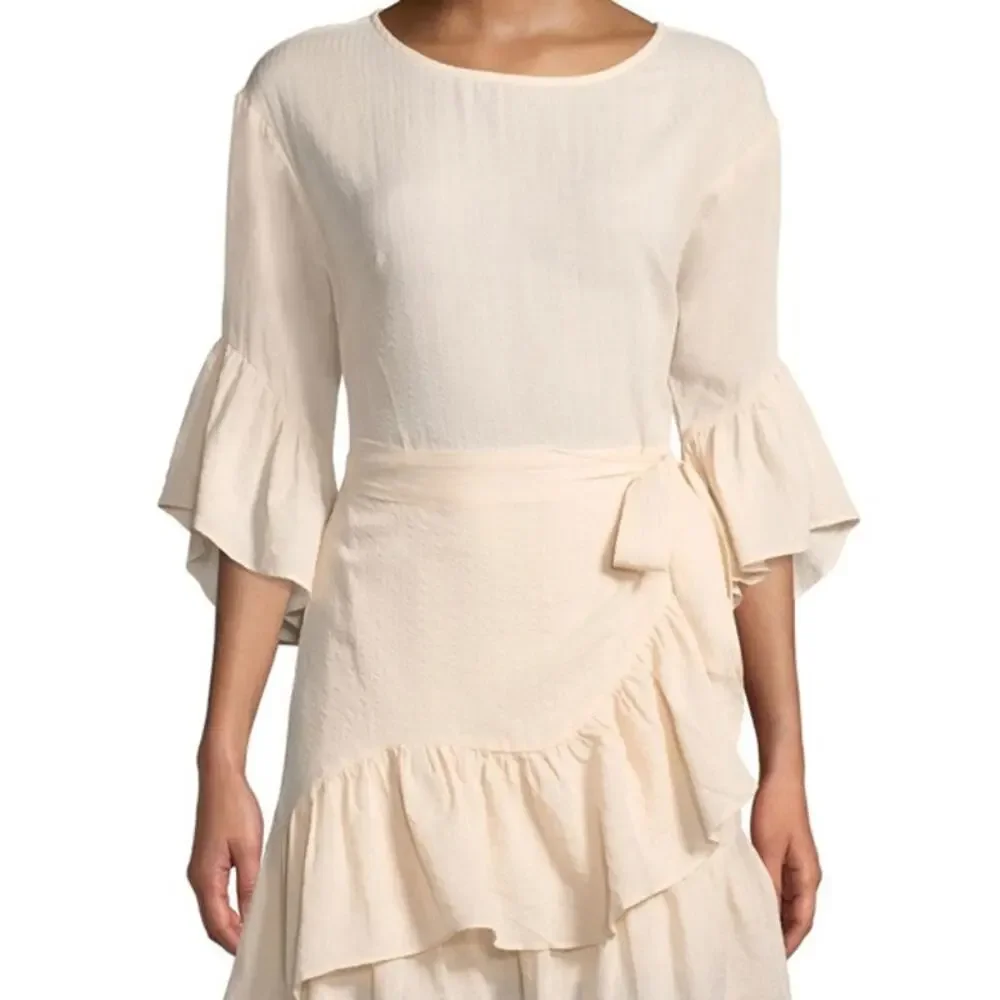 ASTR the Label Blush Pink Ruffle Bell Sleeve Faux Wrap Mini Dress - Size Medium - Picture 4 of 12